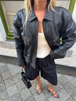 Oversized Black Leather Worn Jacket