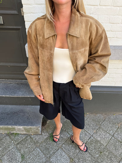 Beige Suede Oversized Vintage Jacket