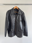 Oversized Long Black Leather Vintage Jacket