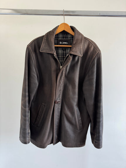 Oversized Brown Distressed Leather Jacket