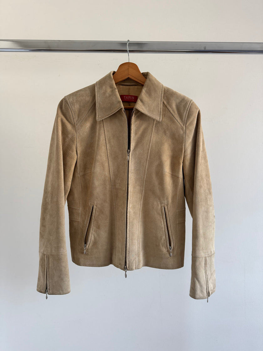 Fitted Beige Suede Vintage Jacket