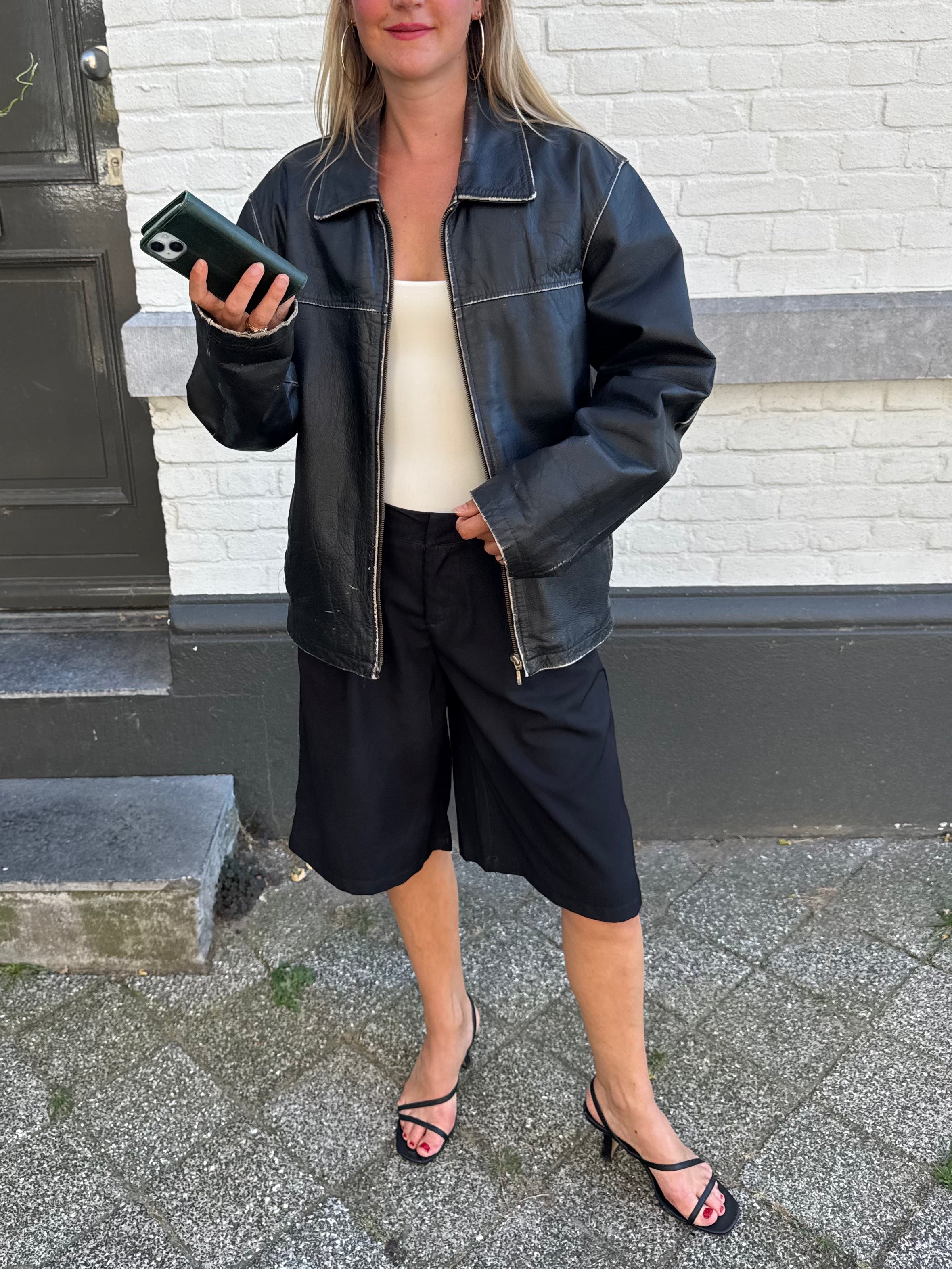 Black Worn Oversized Leather Jacket