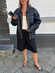 Black Worn Oversized Leather Jacket
