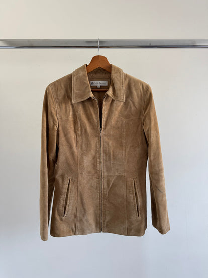 Fitted Beige Suede Vintage Jacket