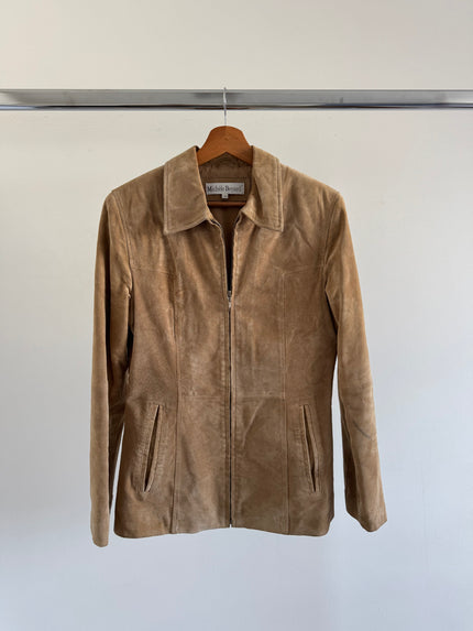 Fitted Beige Suede Vintage Jacket