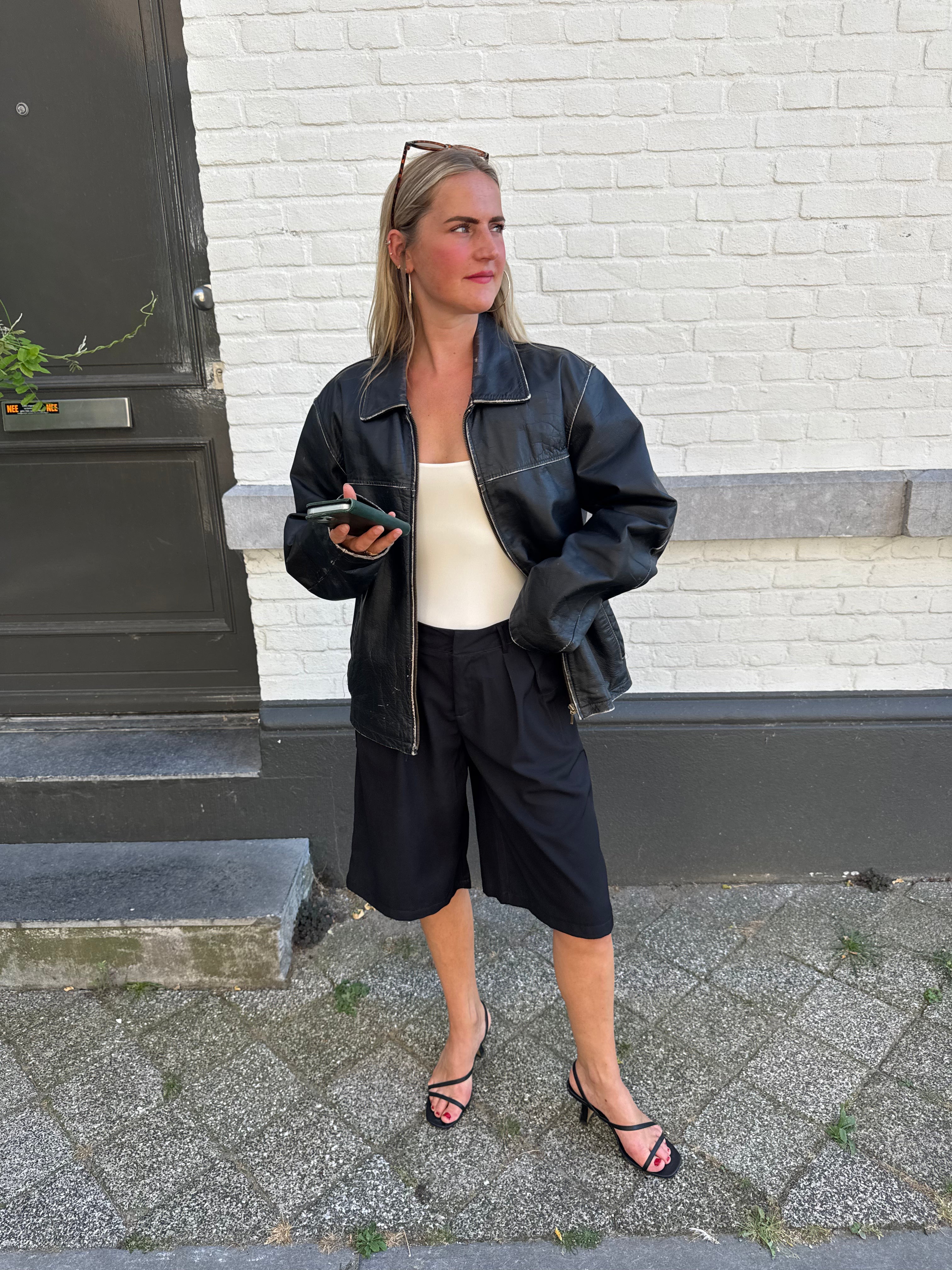 Black Worn Oversized Leather Jacket