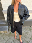 Black Worn Oversized Leather Jacket