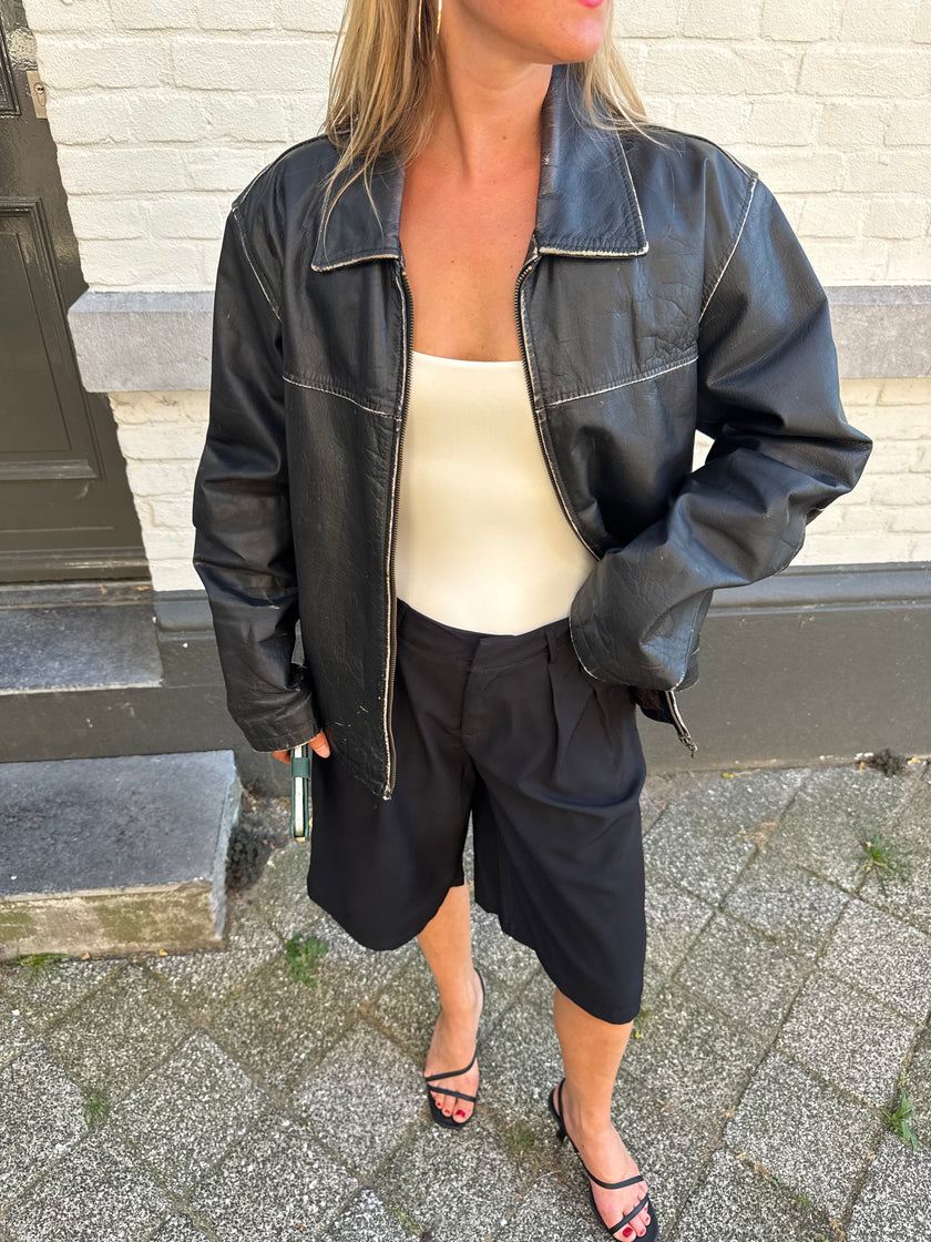 Black Worn Oversized Leather Jacket