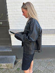 Black Worn Oversized Leather Jacket