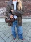 Faded Distressed Oversized Leather Jacket