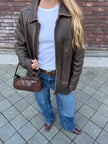 Faded Distressed Oversized Leather Jacket
