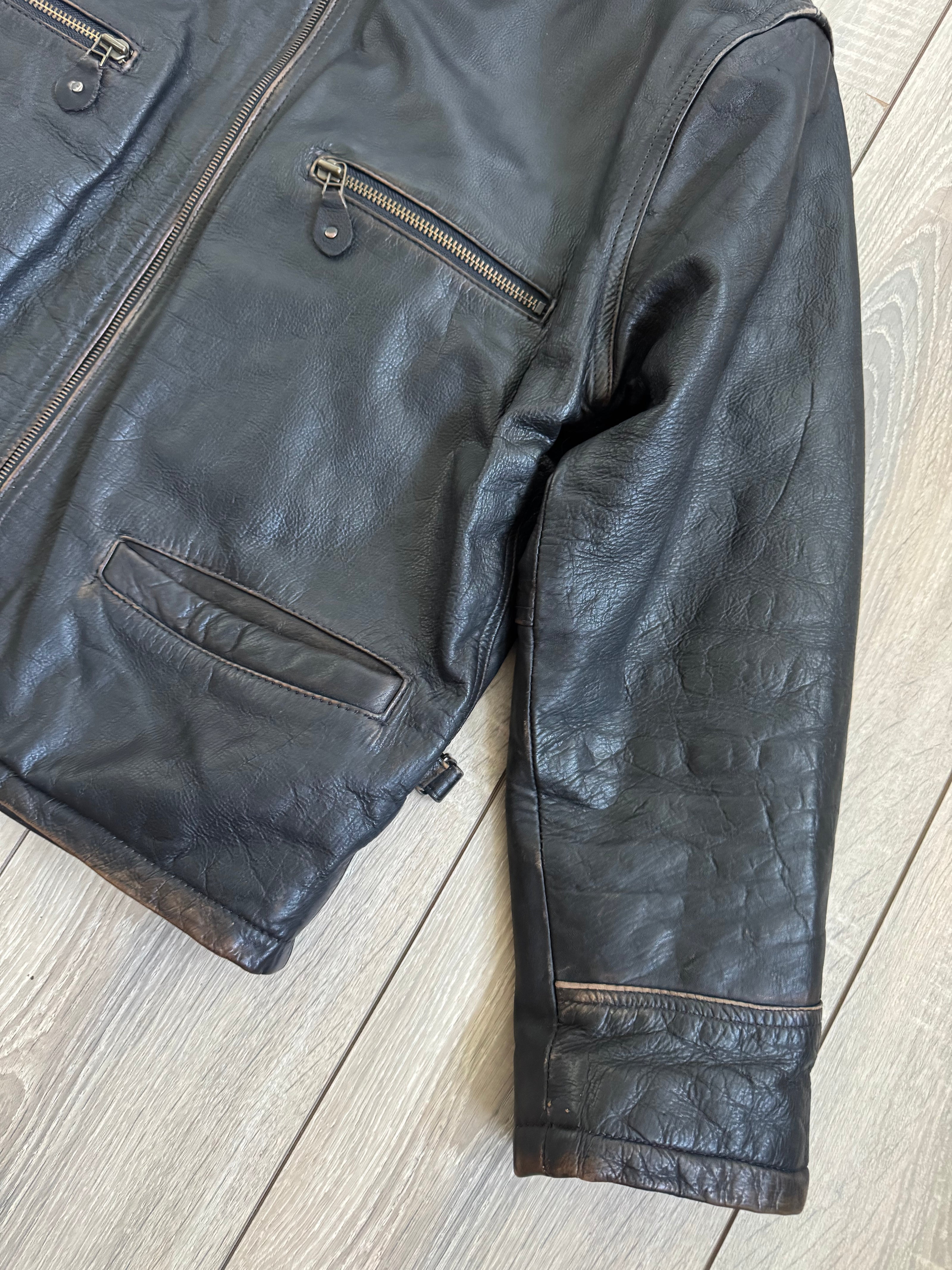 Oversized Black Leather Worn Jacket