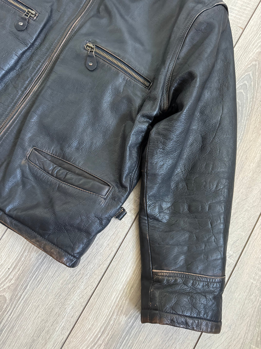 Oversized Black Leather Worn Jacket