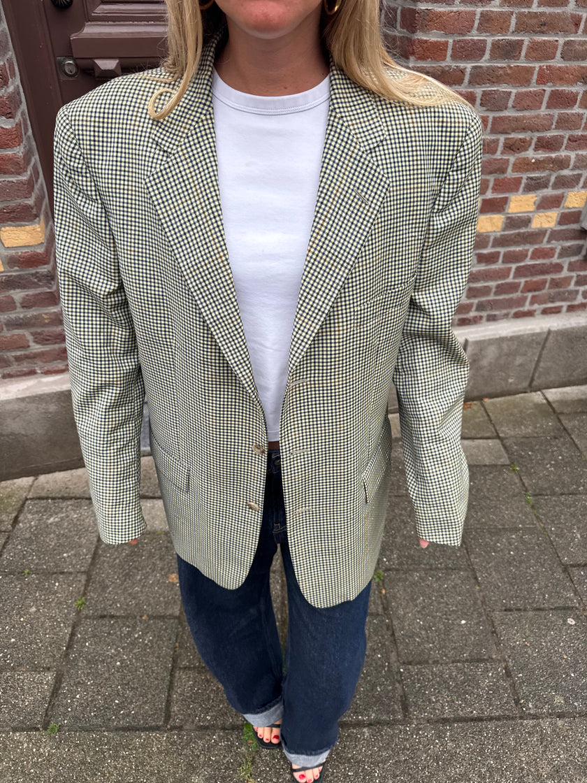 Beige Checked Oversized Blazer