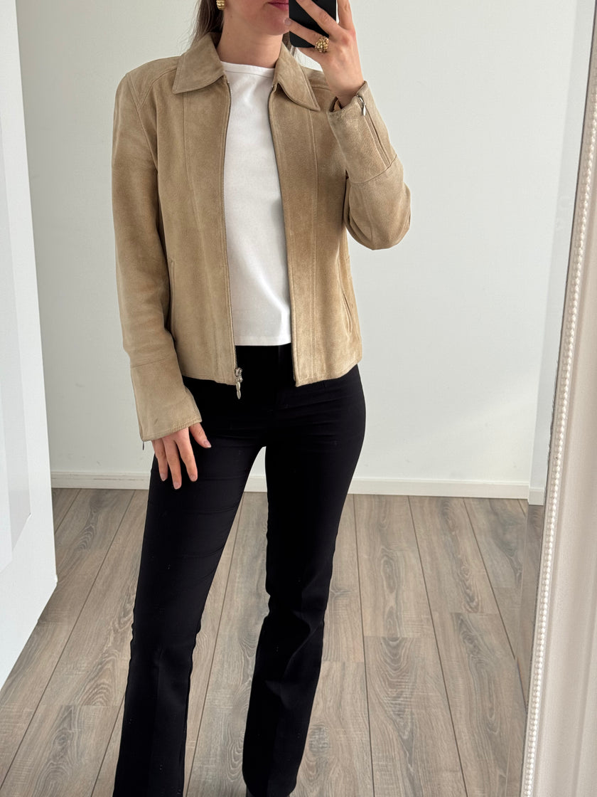 Fitted Beige Suede Vintage Jacket