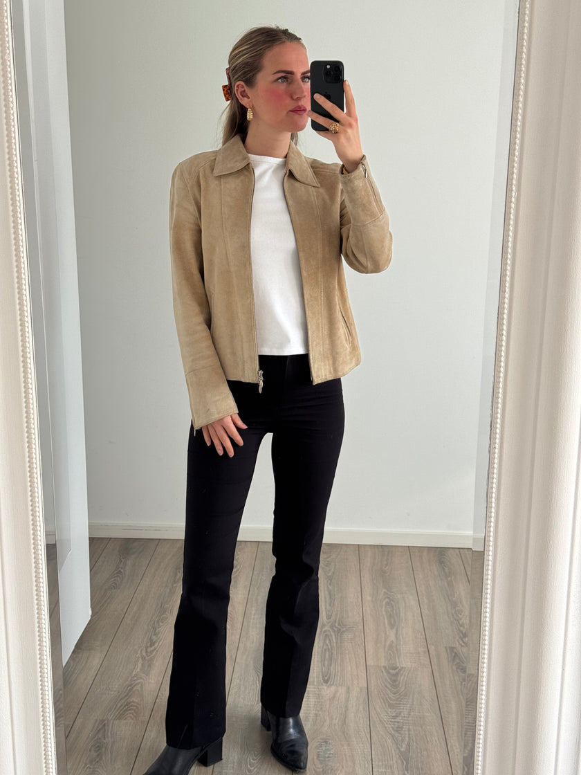 Fitted Beige Suede Vintage Jacket