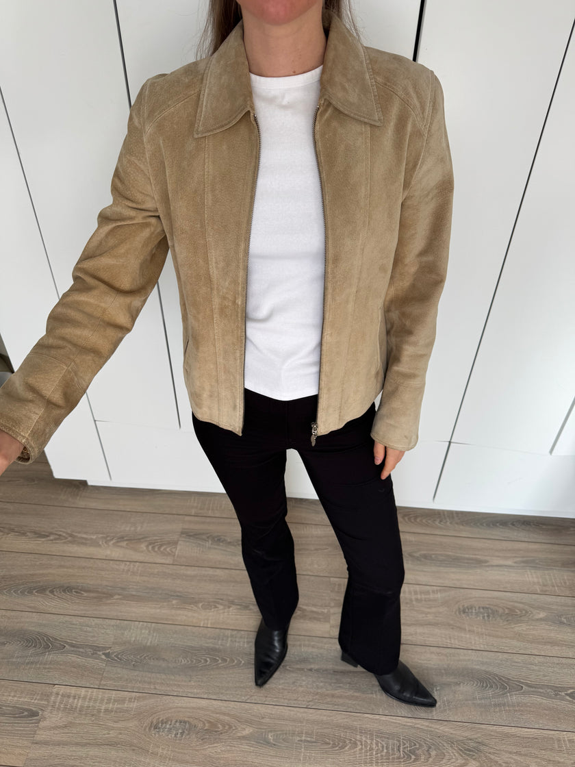 Fitted Beige Suede Vintage Jacket