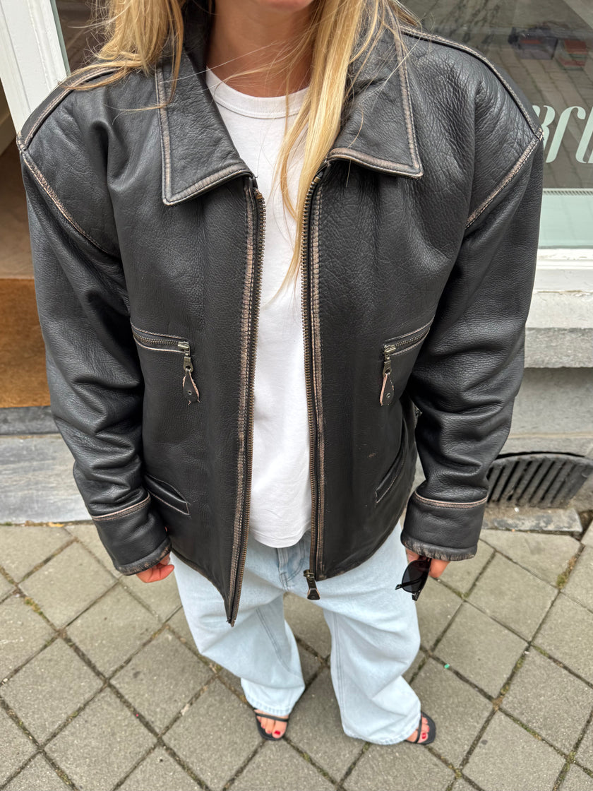 Bomboogie Worn Leather Bomber Jacket