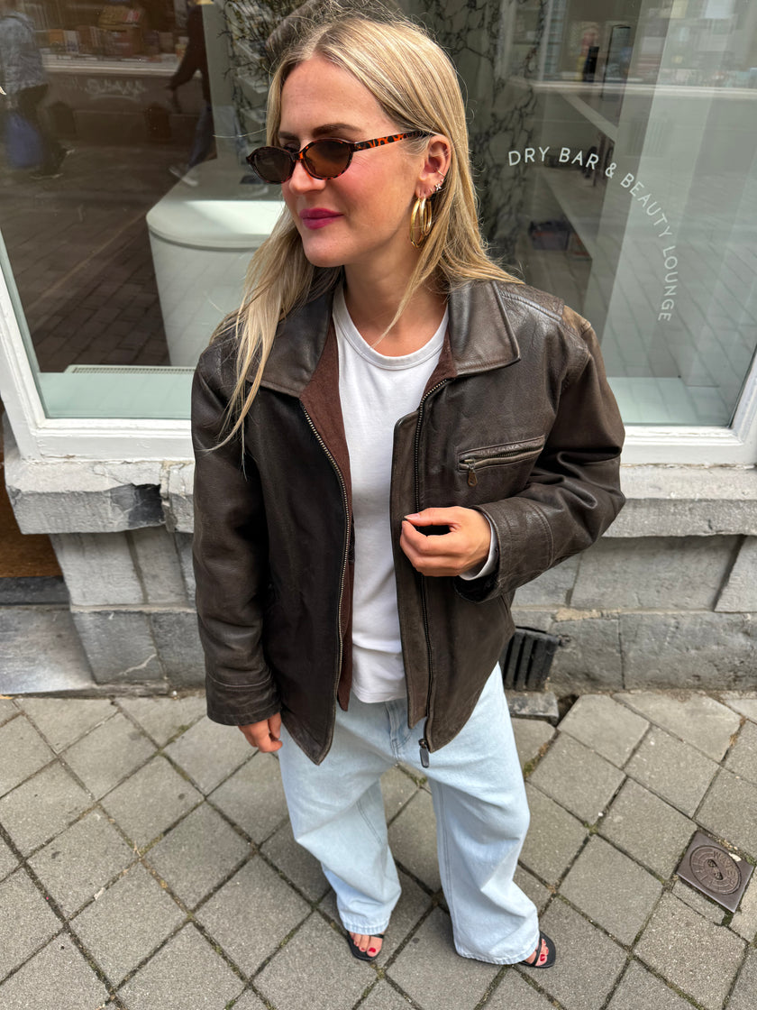 Vintage Brown Oversized Leather Jacket