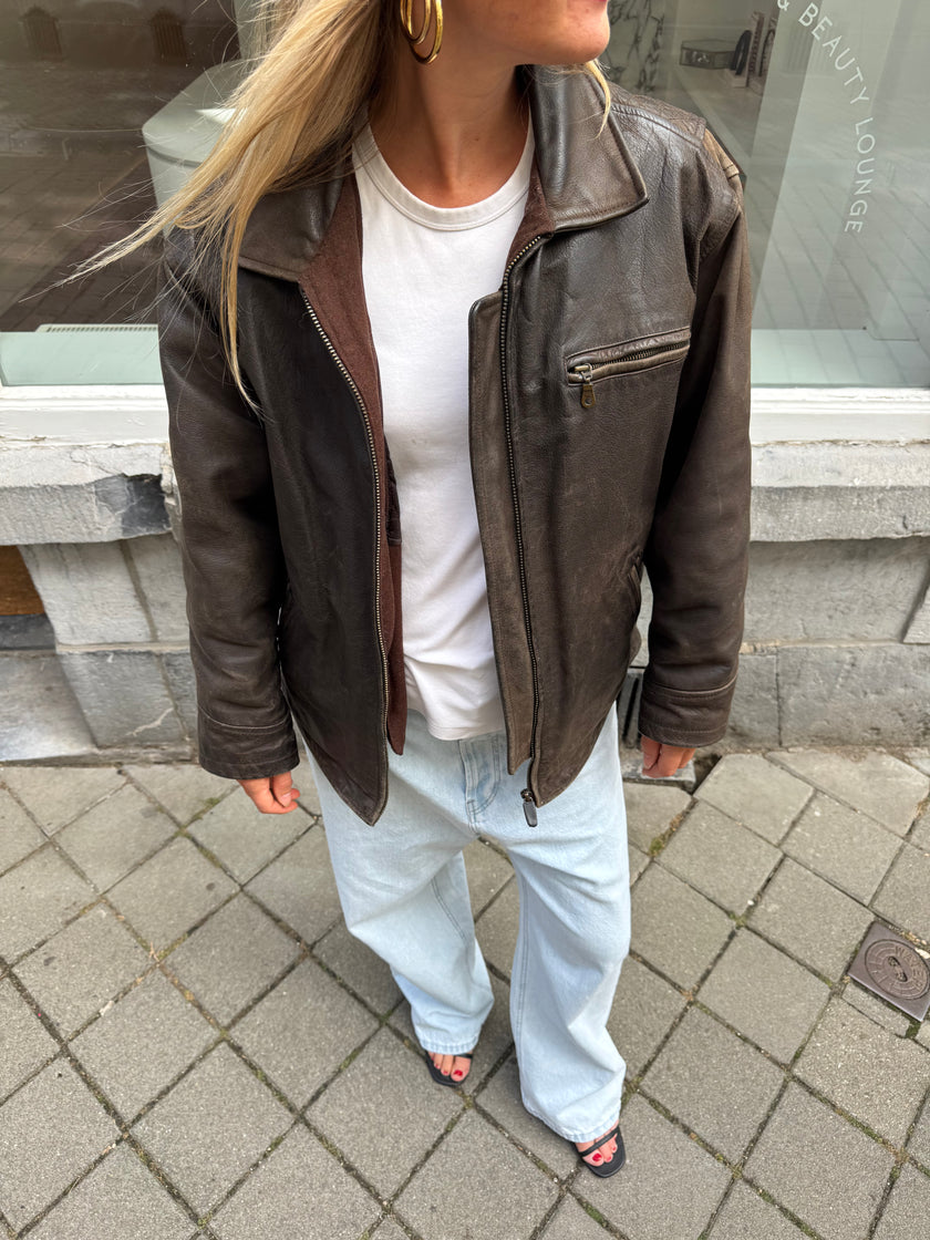 Vintage Brown Oversized Leather Jacket