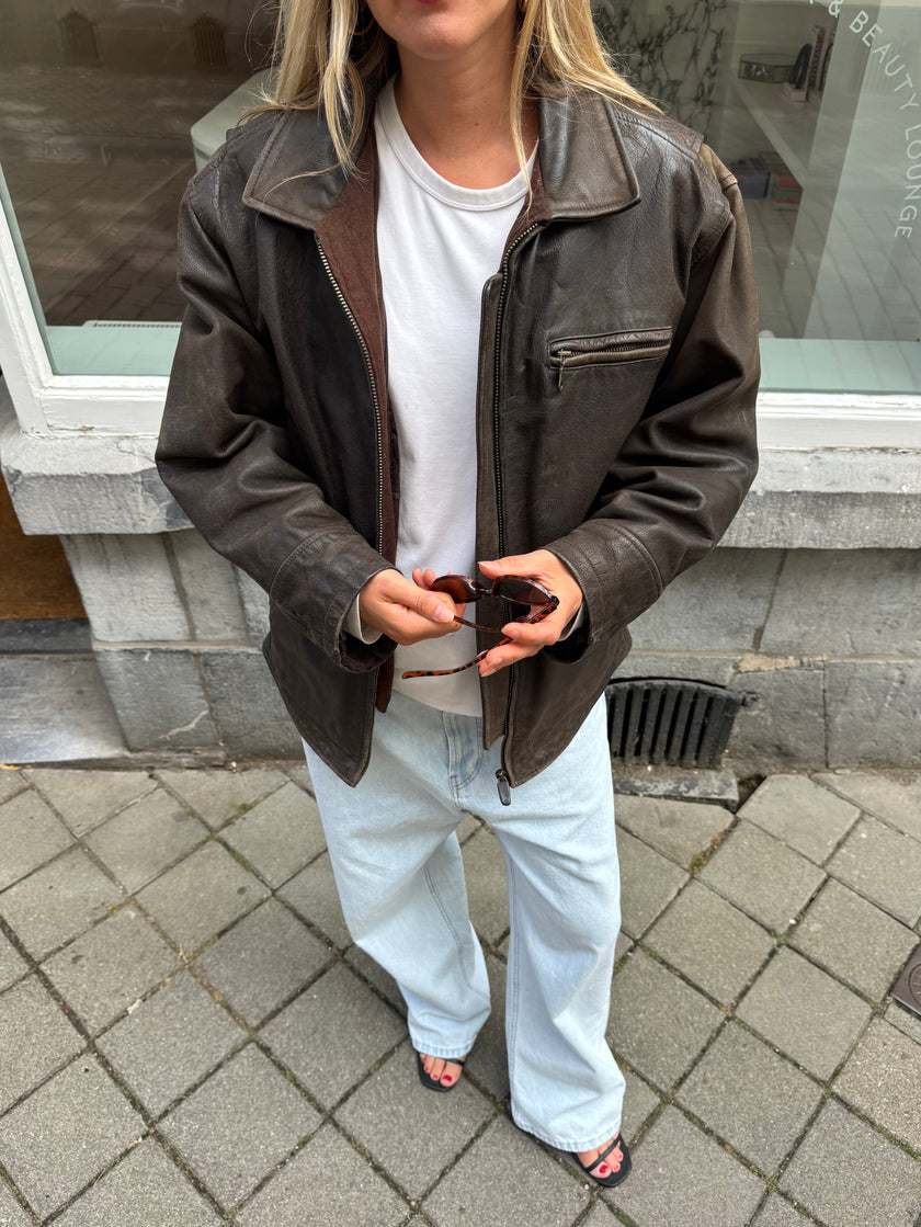 Vintage Brown Oversized Leather Jacket