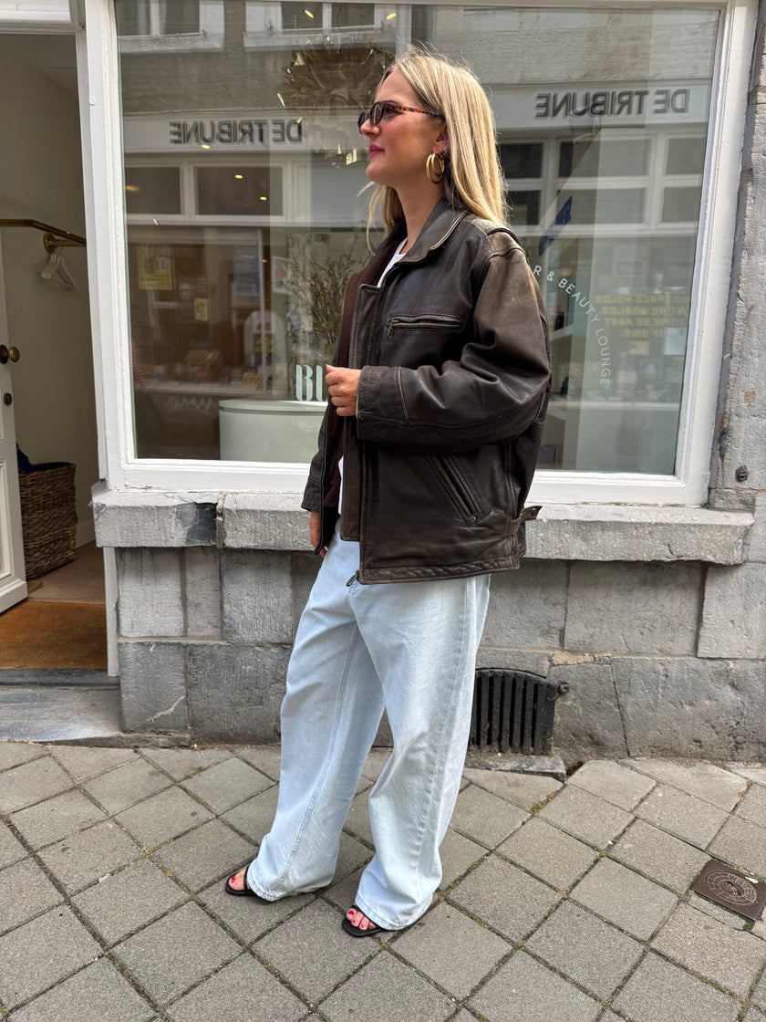 Vintage Brown Oversized Leather Jacket