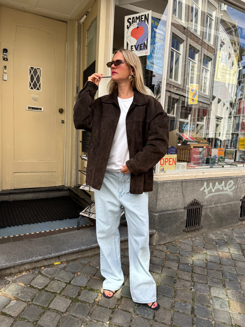 Oversized Dark Brown Suede “Dad” Jacket