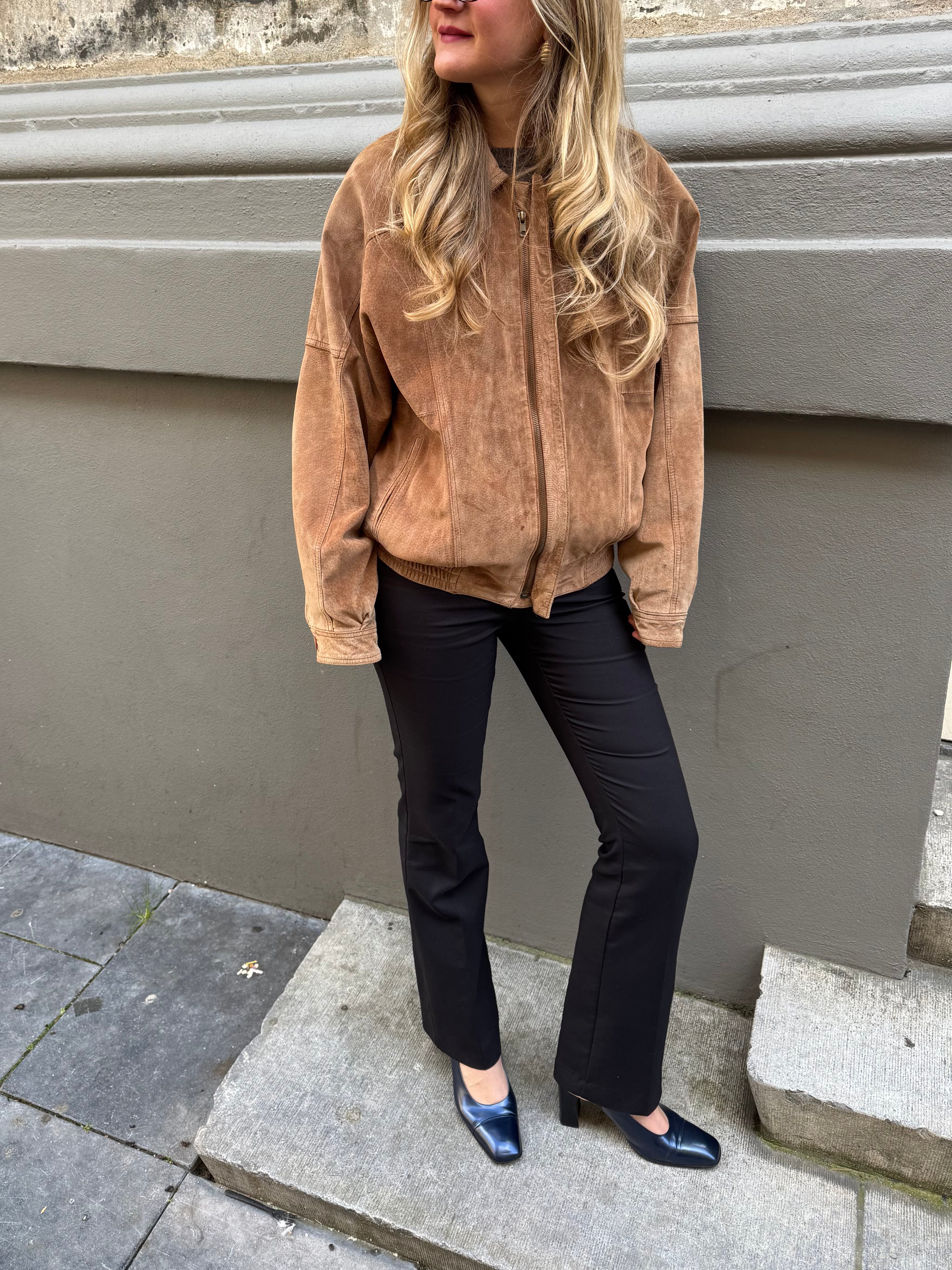 Beige Suede Vintage Bomber Jacket