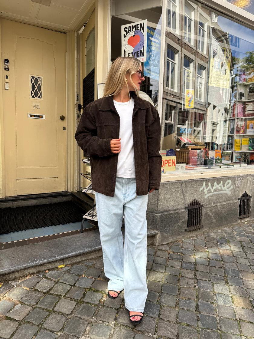 Oversized Dark Brown Suede “Dad” Jacket