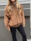 Beige Suede Vintage Bomber Jacket