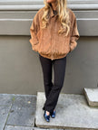 Beige Suede Vintage Bomber Jacket
