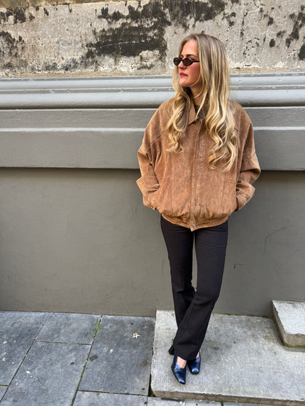 Beige Suede Vintage Bomber Jacket