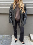 Oversized Long Black Leather Vintage Jacket