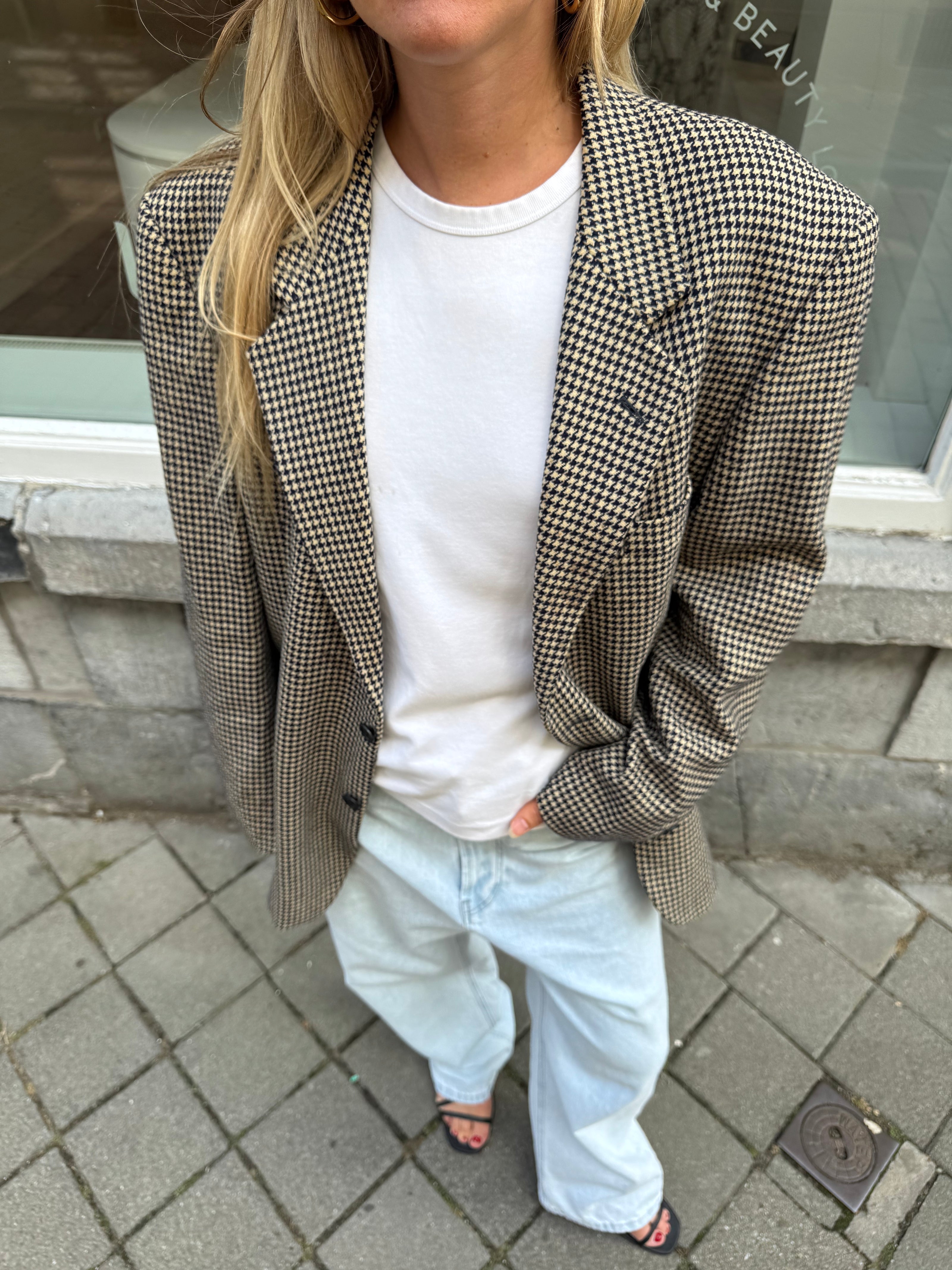 Oversized Navy Blue / Creme Checked Vintage Blazer