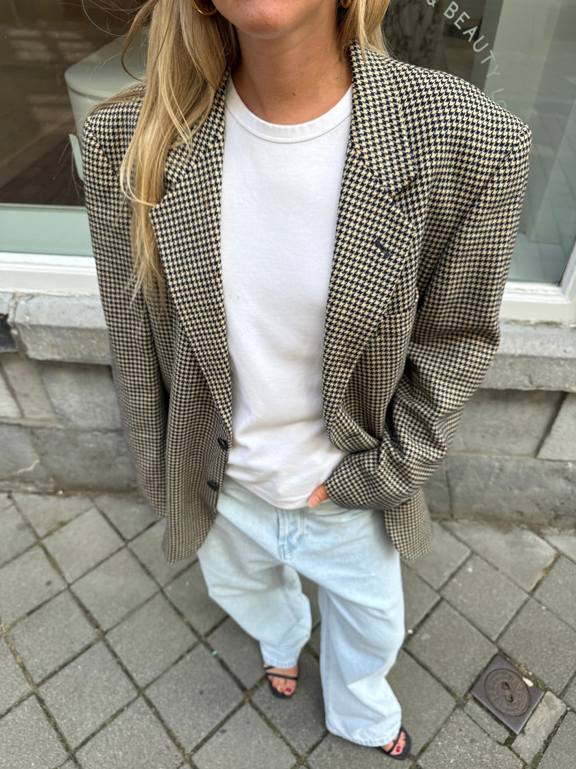 Oversized Navy Blue / Creme Checked Vintage Blazer