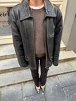Oversized Long Black Leather Vintage Jacket