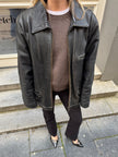 Oversized Long Black Leather Vintage Jacket