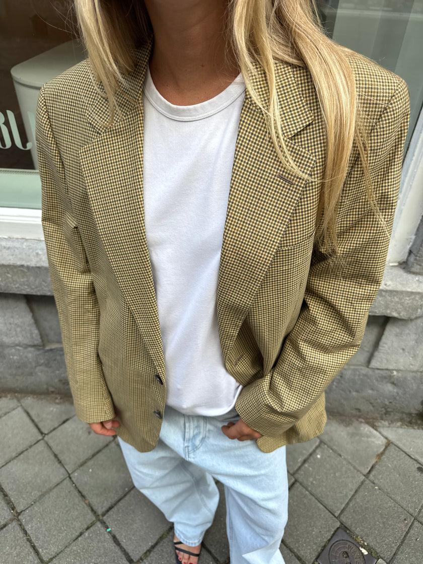 Yellow Beige Checked Oversized Blazer