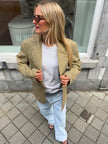 Yellow Beige Checked Oversized Blazer
