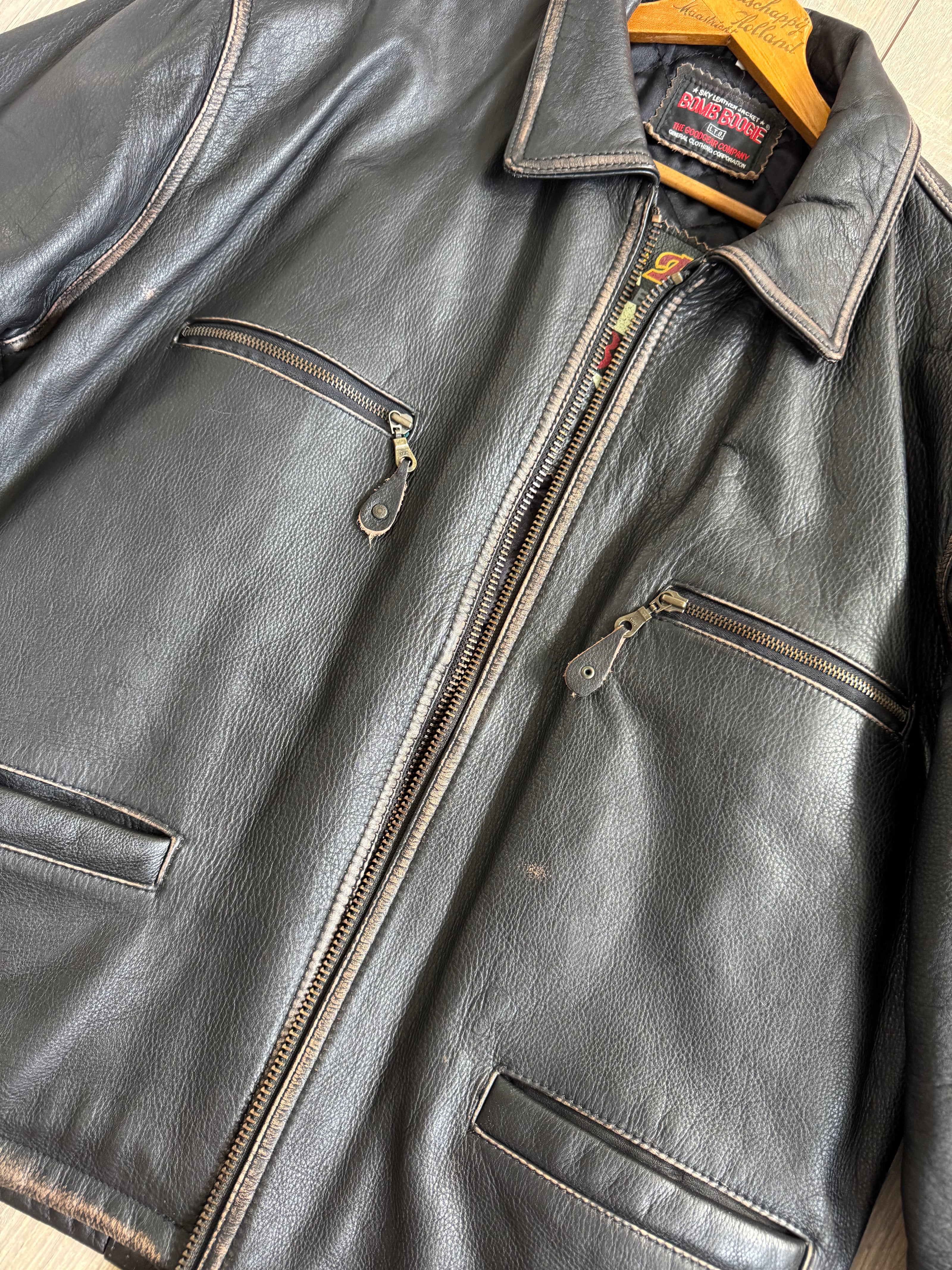 Bomboogie Worn Leather Bomber Jacket