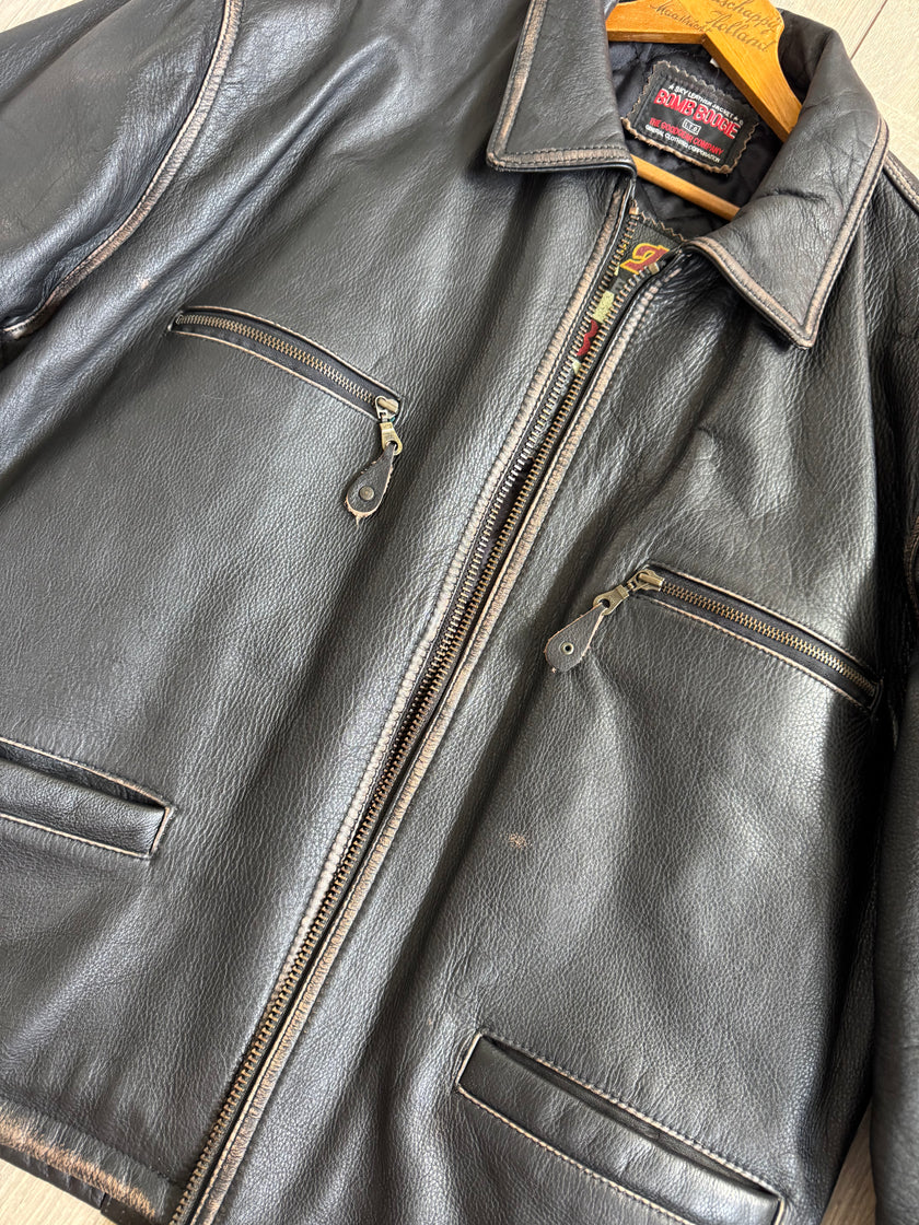 Bomboogie Worn Leather Bomber Jacket