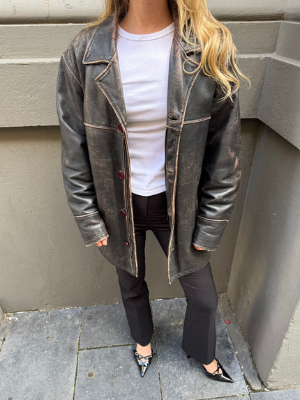 Distressed Rustic Leather Vintage Jacket with Buttons