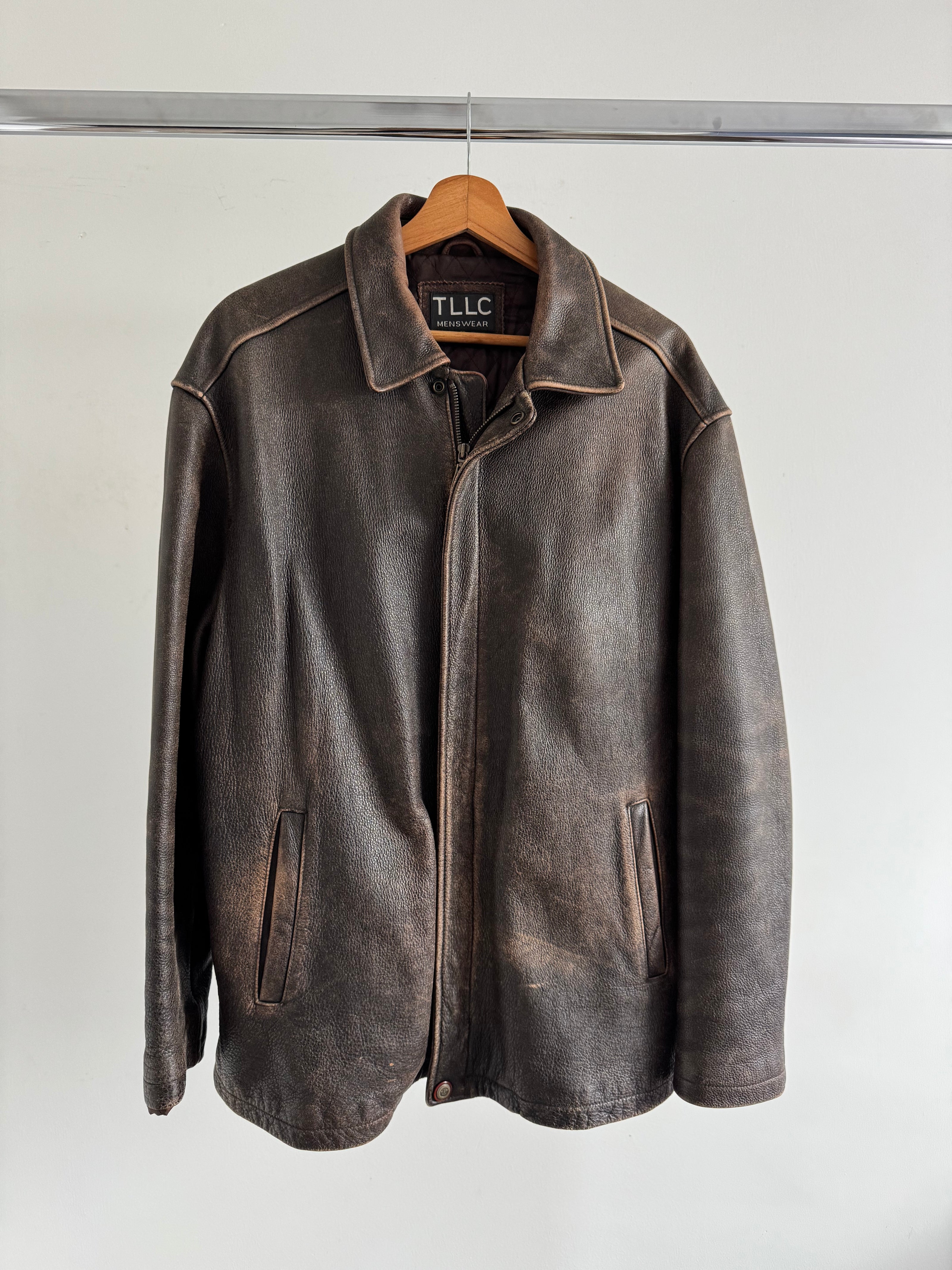 Faded Distressed Oversized Leather Jacket