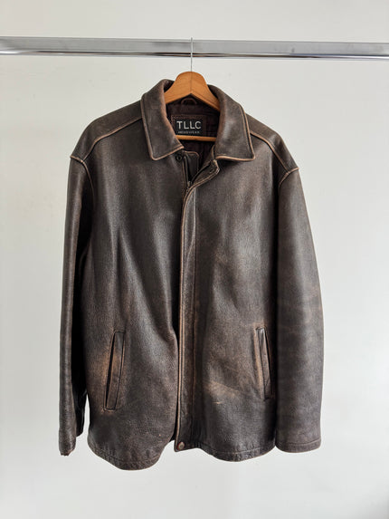 Faded Distressed Oversized Leather Jacket