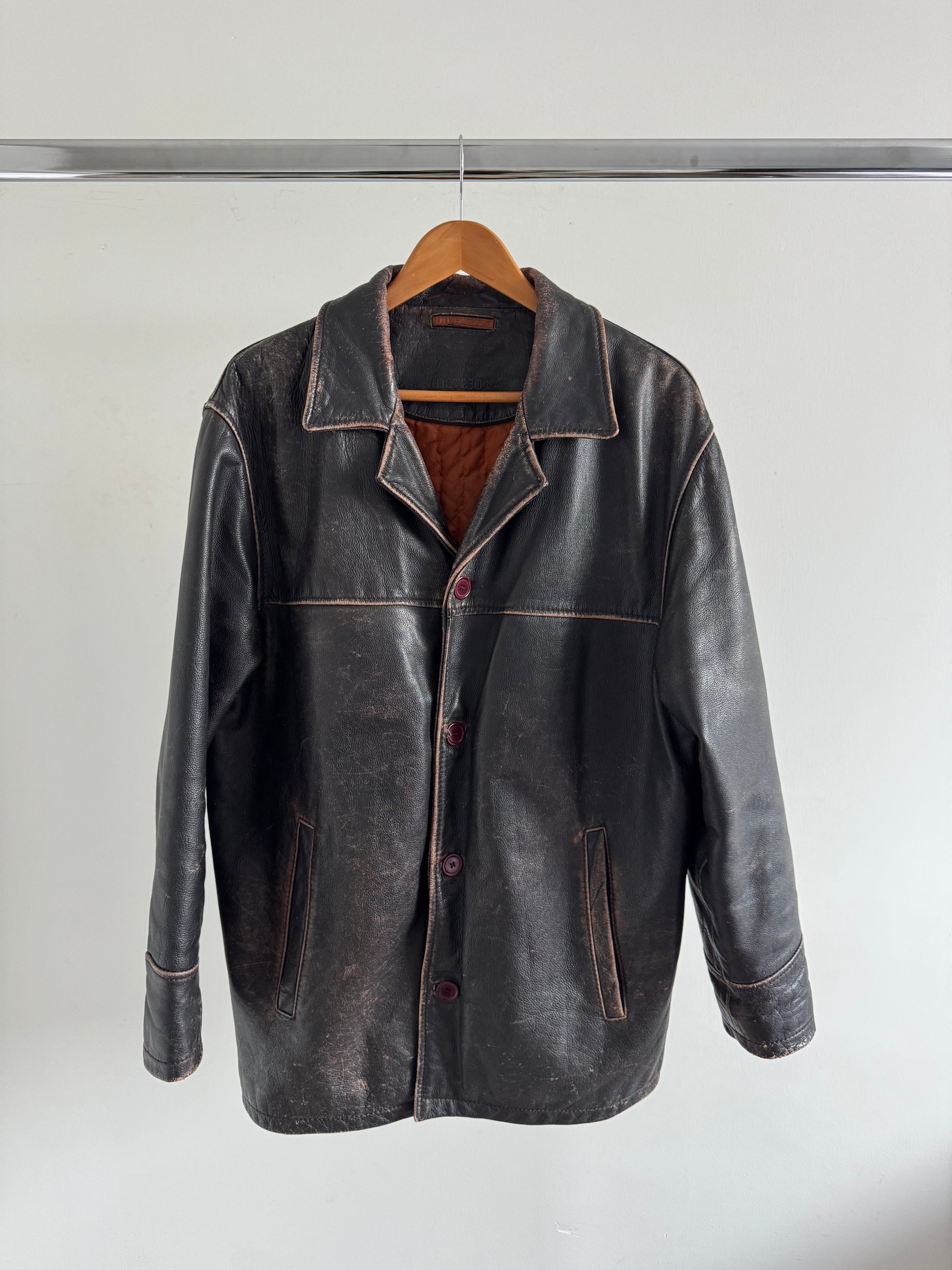 Distressed Rustic Leather Vintage Jacket with Buttons