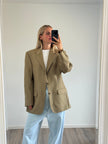 Khaki Brown Beige Checked Oversized Blazer