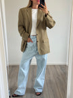 Khaki Brown Beige Checked Oversized Blazer