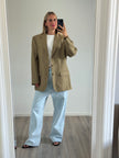 Khaki Brown Beige Checked Oversized Blazer