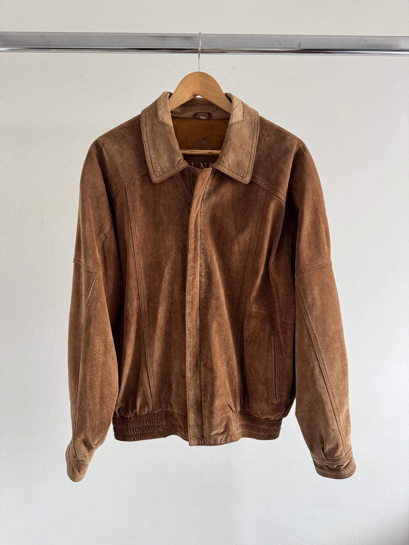 Beige Suede Vintage Bomber Jacket