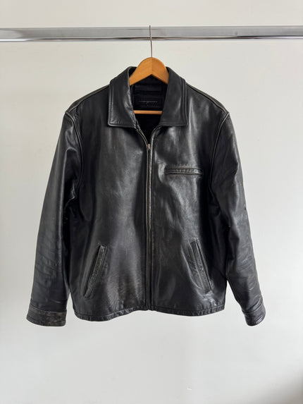 Black Leather Oversized Vintage Bomber